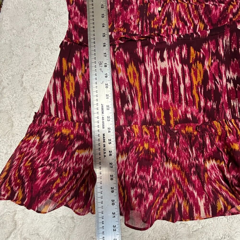 House of Harlow 1960 Mockneck Tiered Ruffle Mini Dress 4 Red Printed Lightweight - Picture 6 of 9